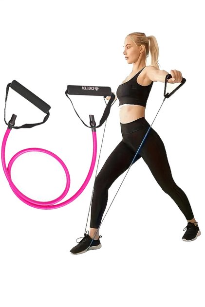 Exercise Resistance Band 120 cm Tube with Handles Hard Fuchsia - Pilates, Fitness Aerobics Sports Rubber