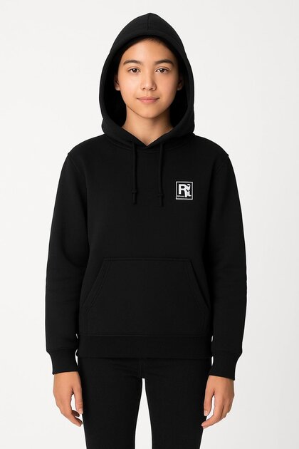 Hooded Art Printed Kangaroo Pocket Girls' Sweatshirt