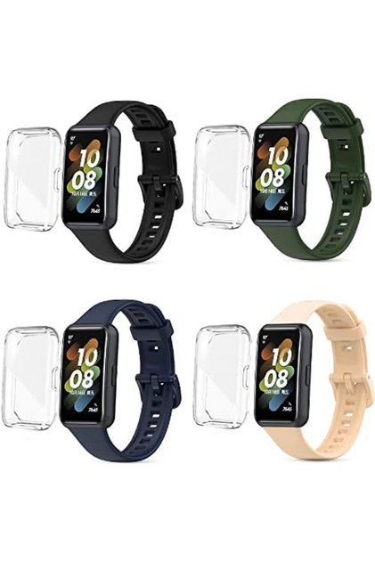 Silicone Straps For Huawei Watch Band 7 With TPU Watch Case (Pack Of 4)