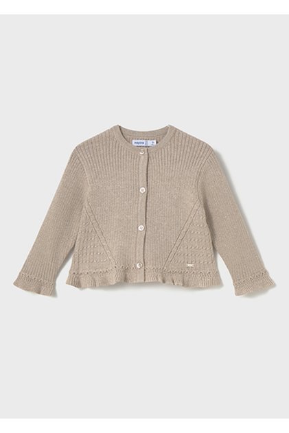 Beige Baby Girl Ruffled Knitted Cardigan 2358