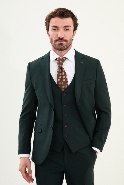 Costum bărbătesc simplu slim fit Mono Yaka, culoarea smaraldului - 45390.25Y