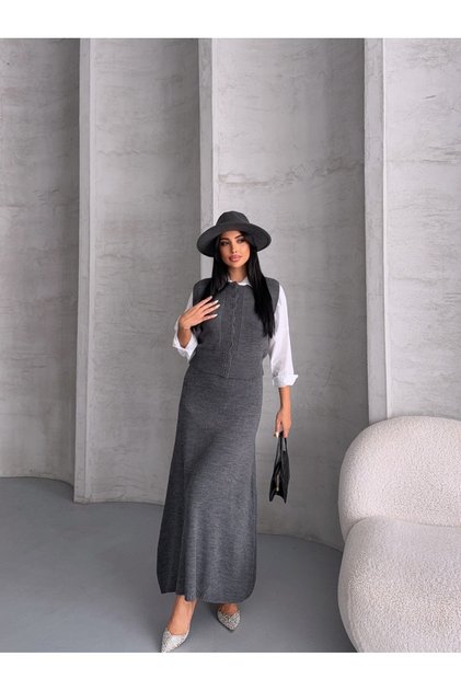 Women's Button Detailed Vest and Skirt Bottom Top Double Knitwear Set