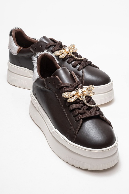 Laren Brown Skin Genuine Leather Buckle Women's Casual Sports Shoes