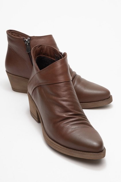 Rule Brown Genuine Leather Women's Thick Heeled Boots