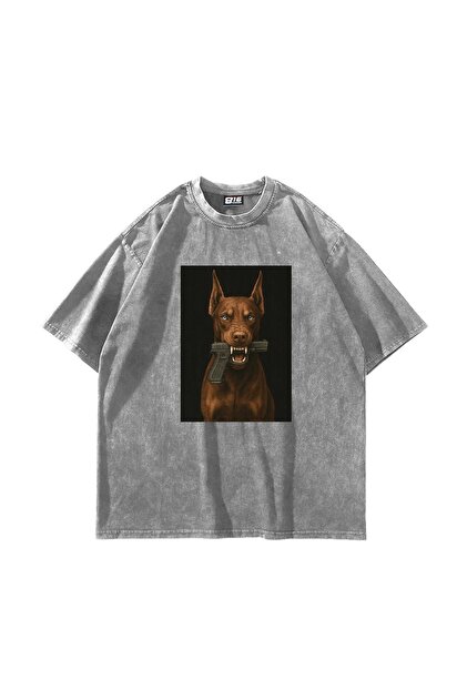 Doberman V2 Printed Oversize Unisex Washable White Tshirt
