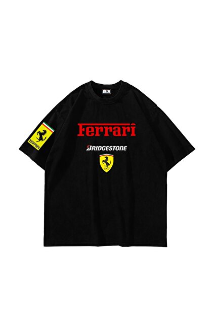 Μαύρο μπλουζάκι Racing F. Printed Oversize Unisex