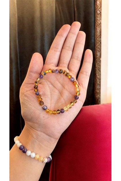 Natural Amber & Amethyst Combination Adult Bracelet – Stylish and Energetic