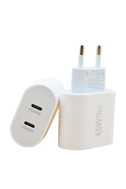 Încărcător de telefon cu încărcare rapidă, Flippy, Power Delivery 45W, Port dublu Type-C PD45W, Alb