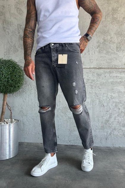 Denim Fabric Smoked Boyfriend Fit Ripped Detailed Men's Jean Trousers Ke-299
