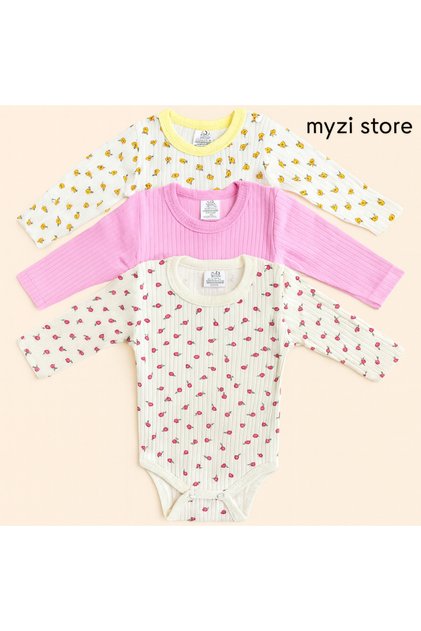 Baby Girl Bodysuit (3 Patterns) 100% Cotton Long Sleeve Snap Fastener Bodysuit
