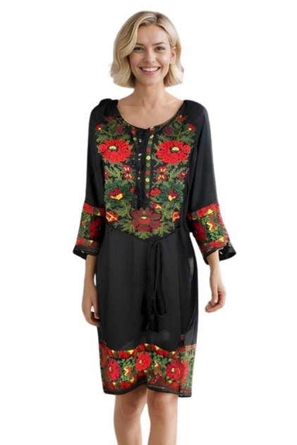 Rochie traditionala dama RL25 negru/rosu , marimea 3XL
