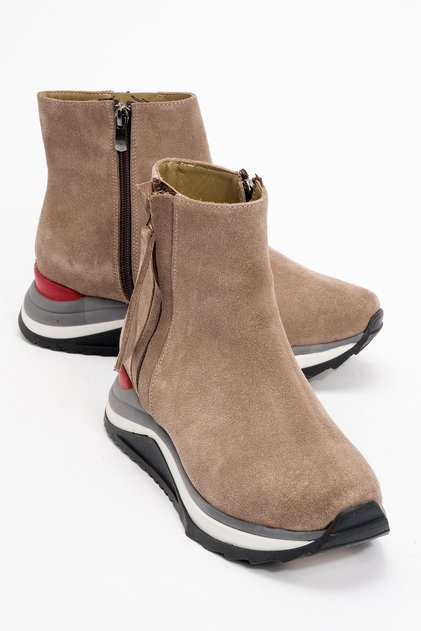 Women's High Sole Half Ankle Sneaker Boots Zy 1423 Suede Mink