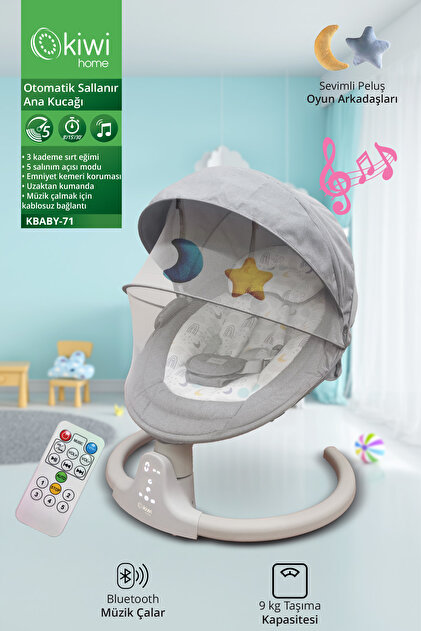 Kiwi Baby Kbaby-71 Otomatik Sallanan Kademe Ayarlı Beşik ve Ana