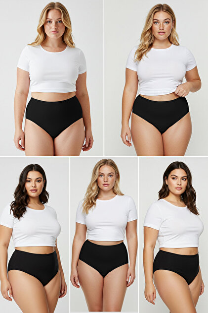 Black 5-Pack Cotton High Waist Classic Plus Size Panties Tbbss25Cm00013