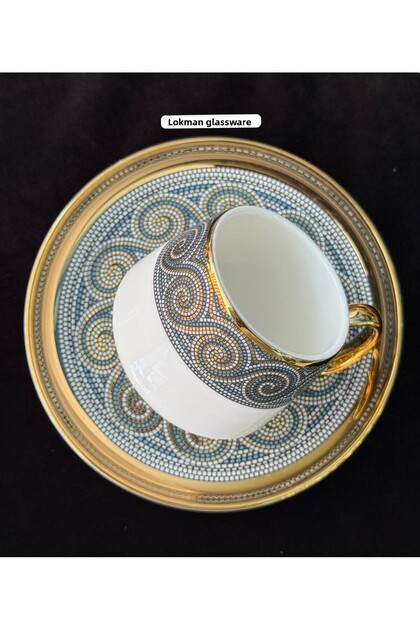 Zeugma Model Golden Porcelain Coffee Cup Set for 6 People 90 ml (Rsy205)