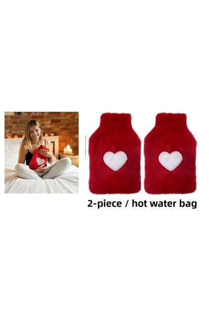 2 Pcs Hot Water Bag with Plush Heart, Red Thermal Bag 27X17X2Cm 1 Liter