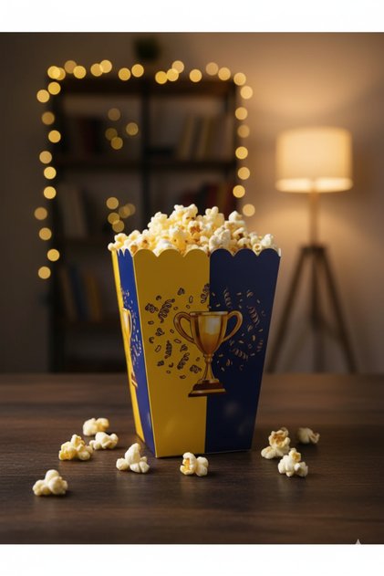 Yellow Navy Blue Cardboard Popcorn Corn Chips Box 8 Pieces