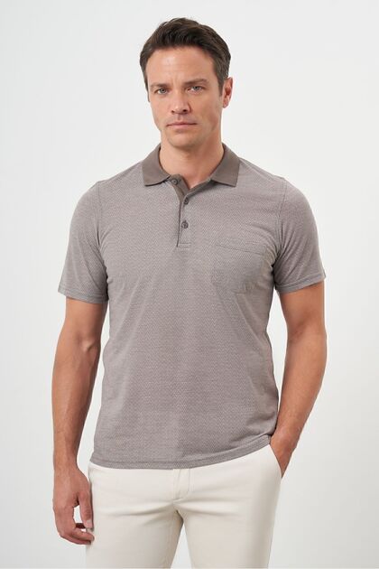Men's Beige Trend Pocket Polo Neck T-Shirt
