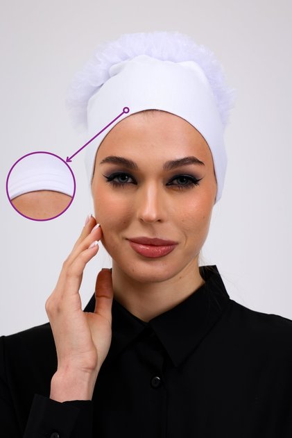 Non-Slip Ruffled Silicone Seamless Bonnet White - Non-Slip Women's Hijab Tie Underwear Bonnet