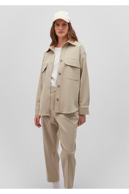 Lux Touch Bej Modal Gömlek Loose Fit / Bol Rahat Kesim 1210971-70322