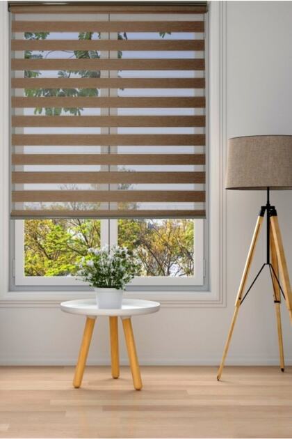 Zebra Stor Perde Bambu Açık Kahve Meşe Ağaç Kabuğu Mutfak Salon Balkon Ofis