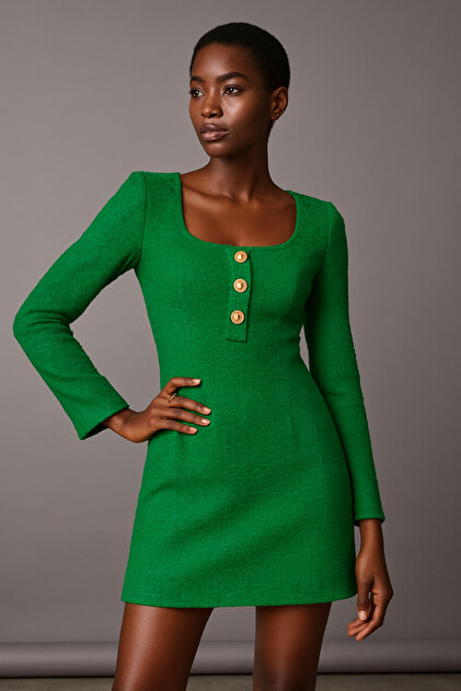 green tweed mini dress Dreamy Evenings Tweed Mini Dress L / green