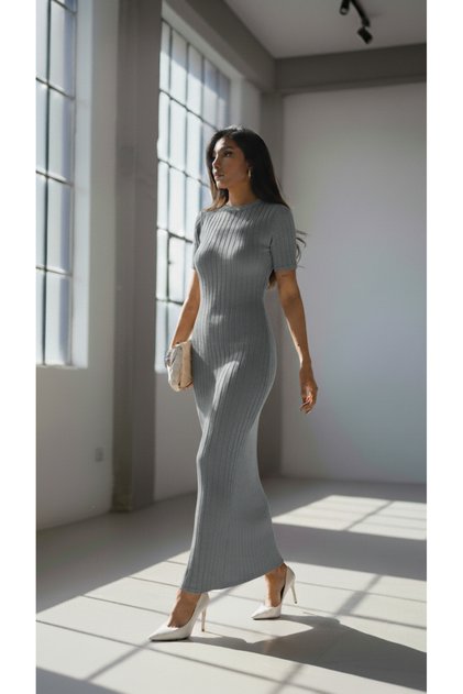 Fitted Ribbed Knitwear Dress