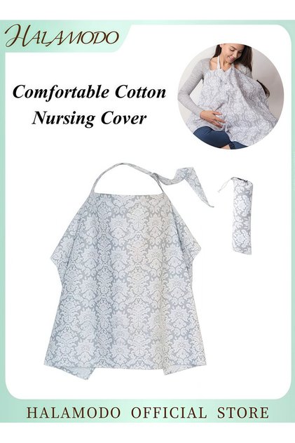 Adjusted and Comfortable Cotton Nursing Cover With A Carrying Case For Storage-Grey