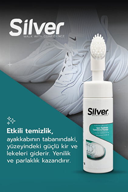 Silver Fırçalı Spor Ayakkabı Bakım Temizleme Köpüğü Güçlendirilmiş