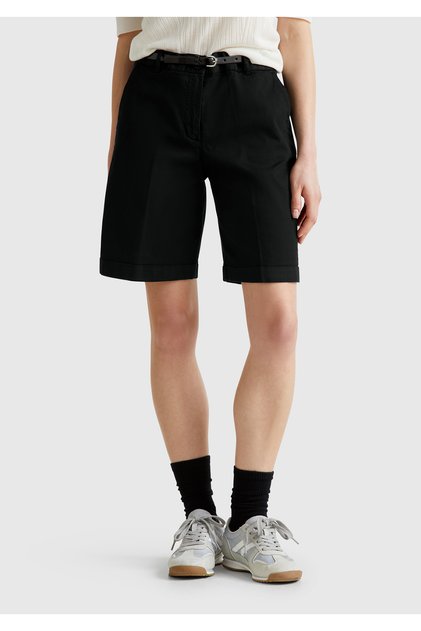 Women's Black Cotton Blend Buttoned Front Regular Fit Bermuda Shorts