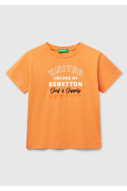 Boy's Orange Benetton Logo Printed T-Shirt