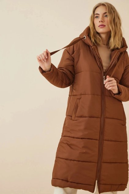 Women's Chocolate Hooded Long Oversize Puffer Coat HZL22W-BD151201