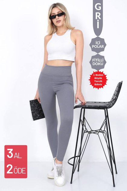 Women's High Waist Ribbon Slimming Ribbed Winter Leggings 3028