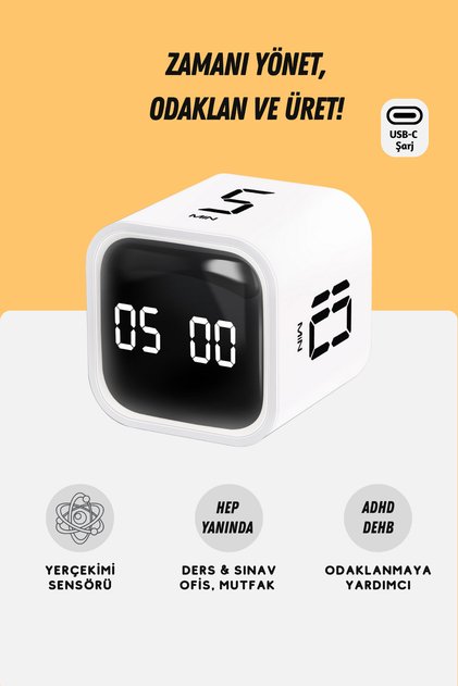 GT-1 Pomodoro Zamanlayıcı Küp | Flip Timer | Öğrenci Ders Çalışma Saati, Mutfak Kronometresi