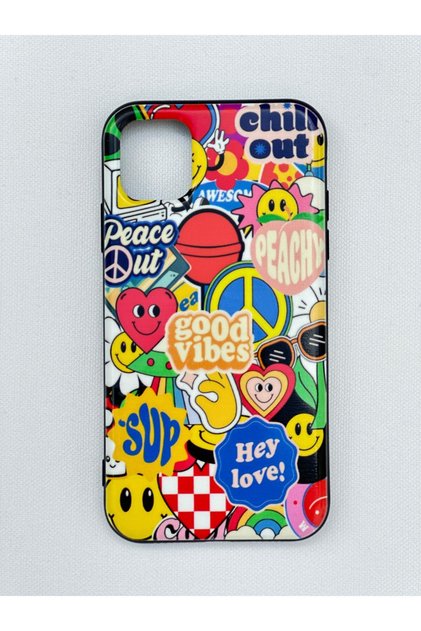 iPhone 14 Pro Max Compatible Good Vibes Patterned Velvet Inside Camera Protruding Lsr Case 277