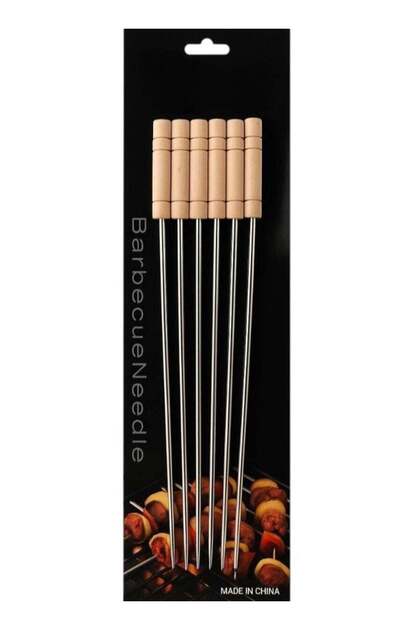 Stainless Steel Barbecue Skewers with Wooden Handles - 6pcs