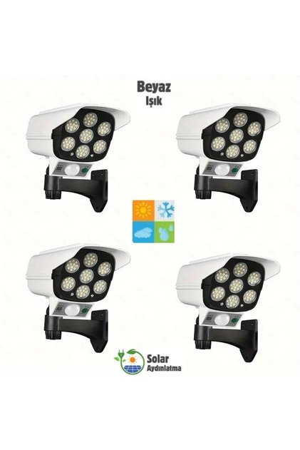 HB-200-2 4LÜ Paket Solar Enerjili Hareket Sensörlü Kamera Görünümlü 77 LED Mekan AYDINLATMA 2400MAH