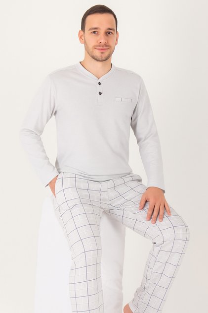100% Cotton Wide Fit Judge Collar Men's Pajama Set with Pockets