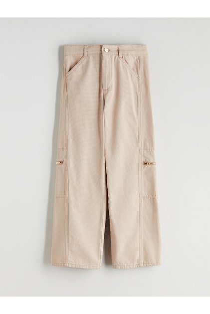 Alita City Lcw Kids Beige Gabardine Straight Wideleg Wide Leg Girls' Cargo Pants