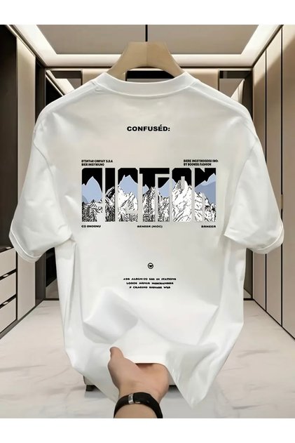CONFUSED MOUNTAIN PRINTED OVERSIZE CREW NECK T-SHIRT