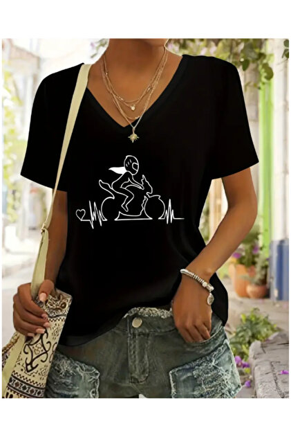 TRICOU CU IMPRIMEU MOTOCICLETA FATĂ DE MARIME MARE CU GAT V