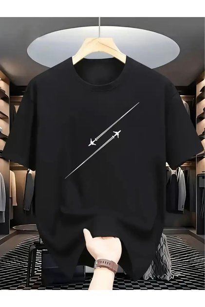 Oversize Crew Neck T-Shirt with Aircraft Print