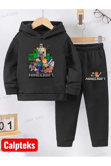 Karemi̇necraftt Printed Thick Cotton Hoodie Children's Tracksuit Set