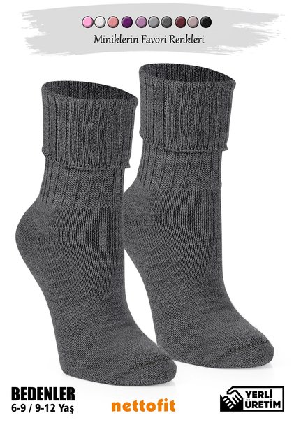 Single Winter Thermal Knitted Anthracite Girl's Socks