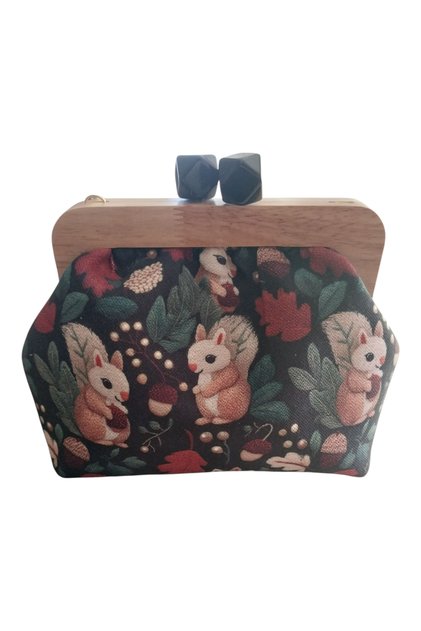 Wooden Scholarship Squirrel Patterned Chain Strap Women's Hand Shoulder Bag Clutch