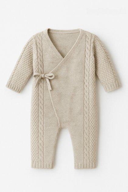 Bebek Kimono Bağcıklı Örgü Tulum Triko 0-1 Yaş Unisex