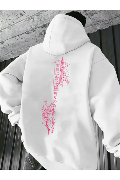 cc collection Erkek Kapüşonlu Sakura Kiraz Çiceği Sırt Baskılı