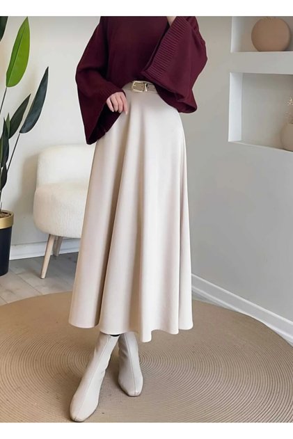 Women's Hijab Puff Long Bell Scuba Skirt