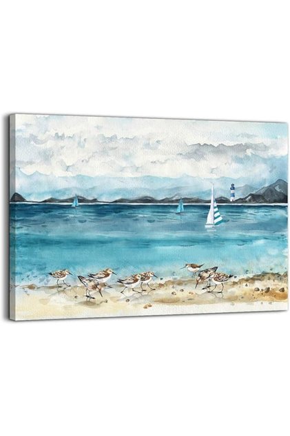ALAYRA Wall Art Coastal Lighthouse Ocean and Seabirds 60x120 cm