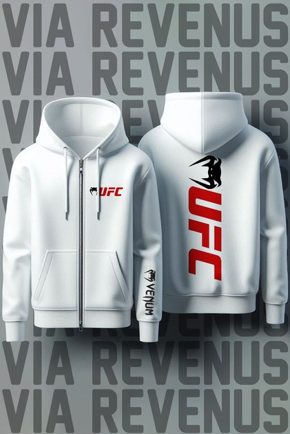 Ufc Front and Back Printed Unisex Zippered Hooded Sweatshirt Cardigan